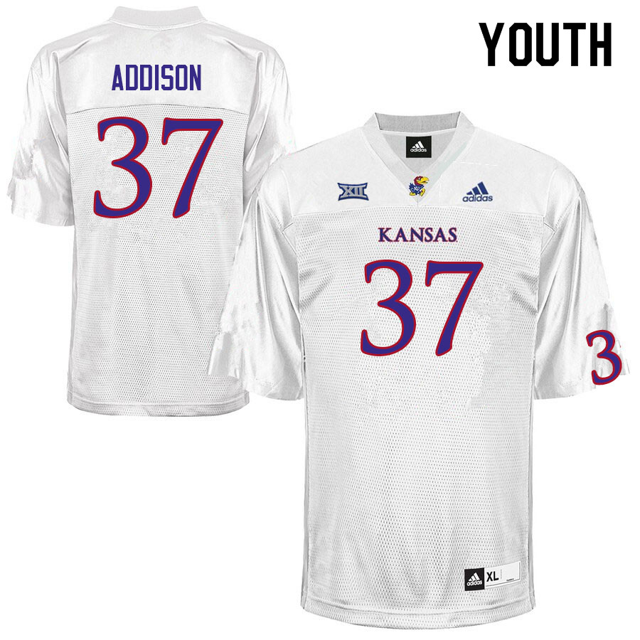 Youth #37 Grayden Addison Kansas Jayhawks College Football Jerseys Sale-White - Click Image to Close